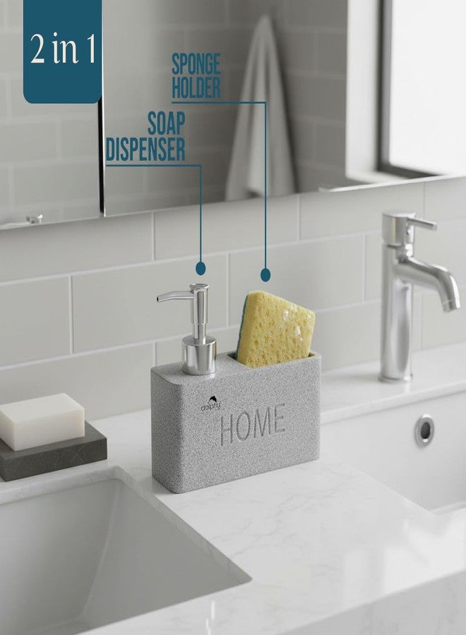 Dolphy Resin Soap Dispenser for Bathroom | 2 in 1 Soap Dispenser with Sponge Holder | Modern & Designer Decor for Home & Guest Bathrooms - Surface Effect Sandstone (250 ml) - Image 2